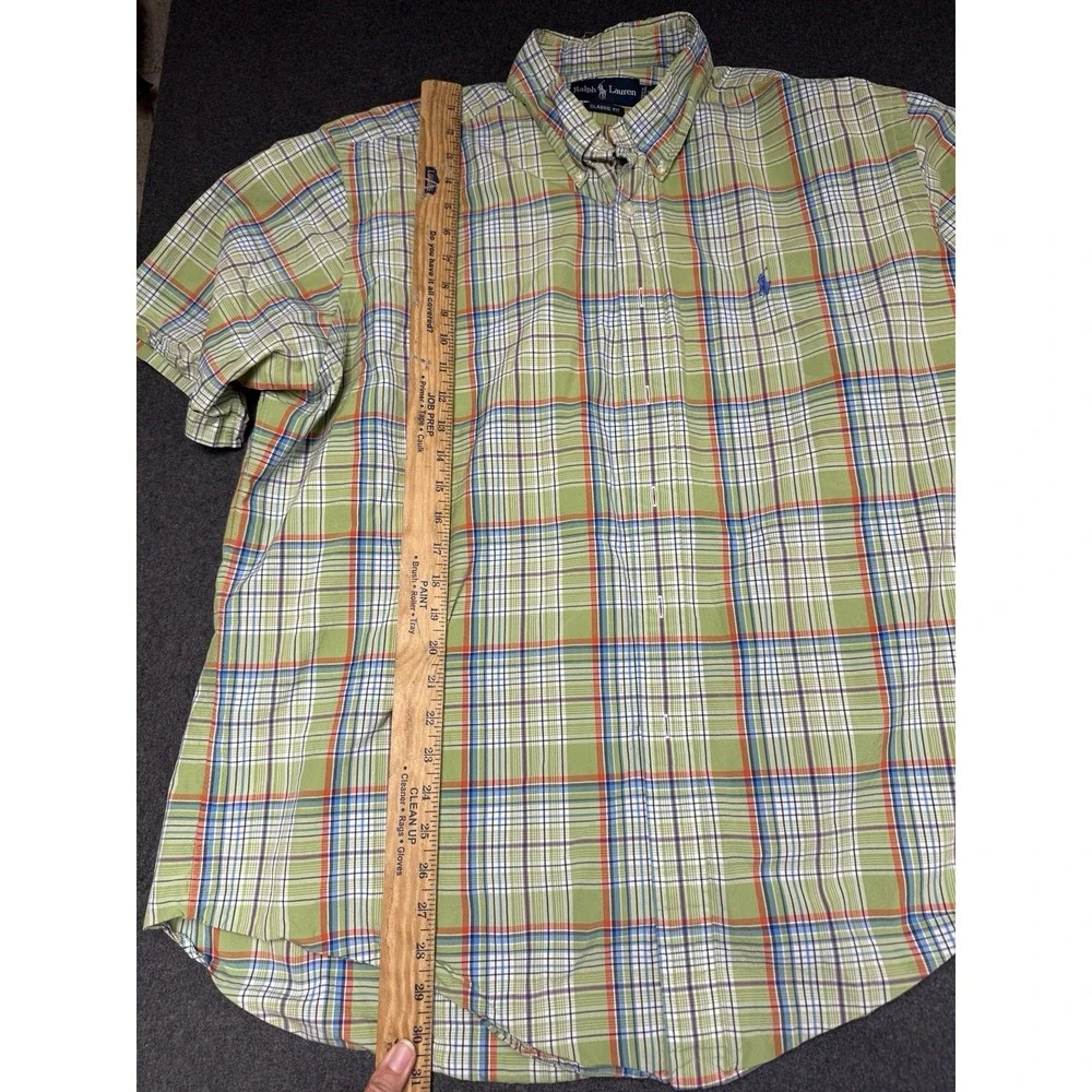 Vtg 90s Polo Ralph Lauren Green Plaid Button Down Shirt Mens XL Classic Fit